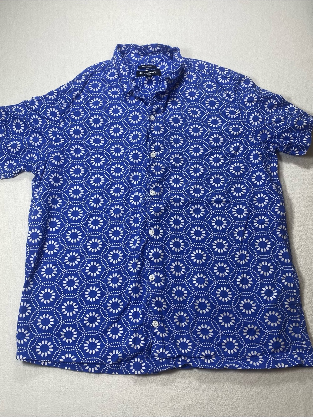 Threadbare Blue & White Geometric Floral Short-Sleeve Button-Down Shirt size L